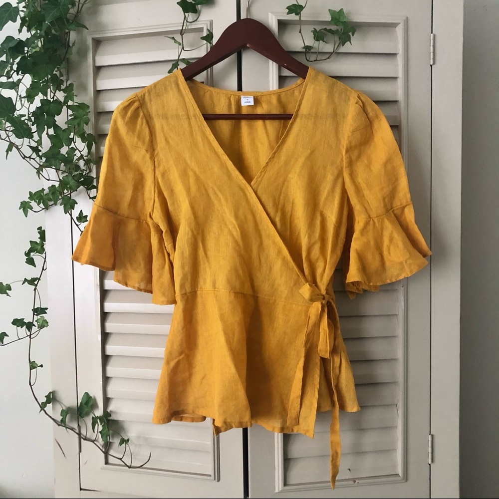 linen + cotton wrap top